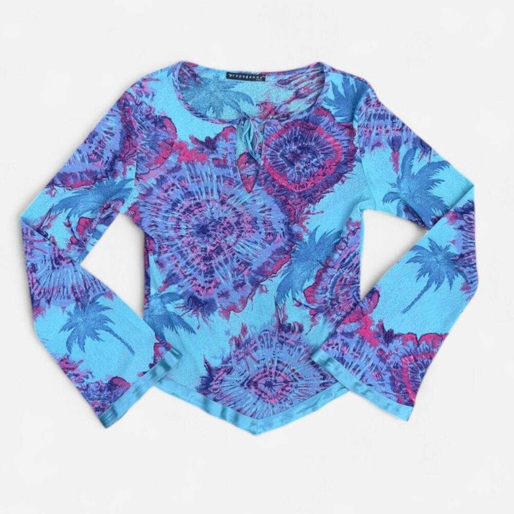 Propaganda Vintage Y2K Palm Tie Dye Bell Sleeve Top